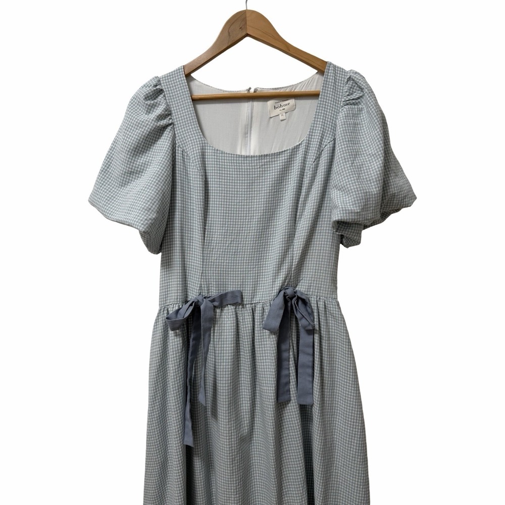 Bohme Elyse Gingham Milkmaid Drop Waist Bow Maxi Dress Size M Cottagecore Modest - Picture 4 of 11